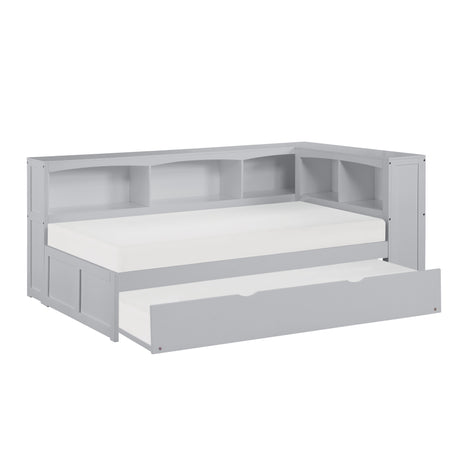 Orion Gray Twin Bookcase Corner Bed with Twin Trundle from Homelegance - Luna Furniture