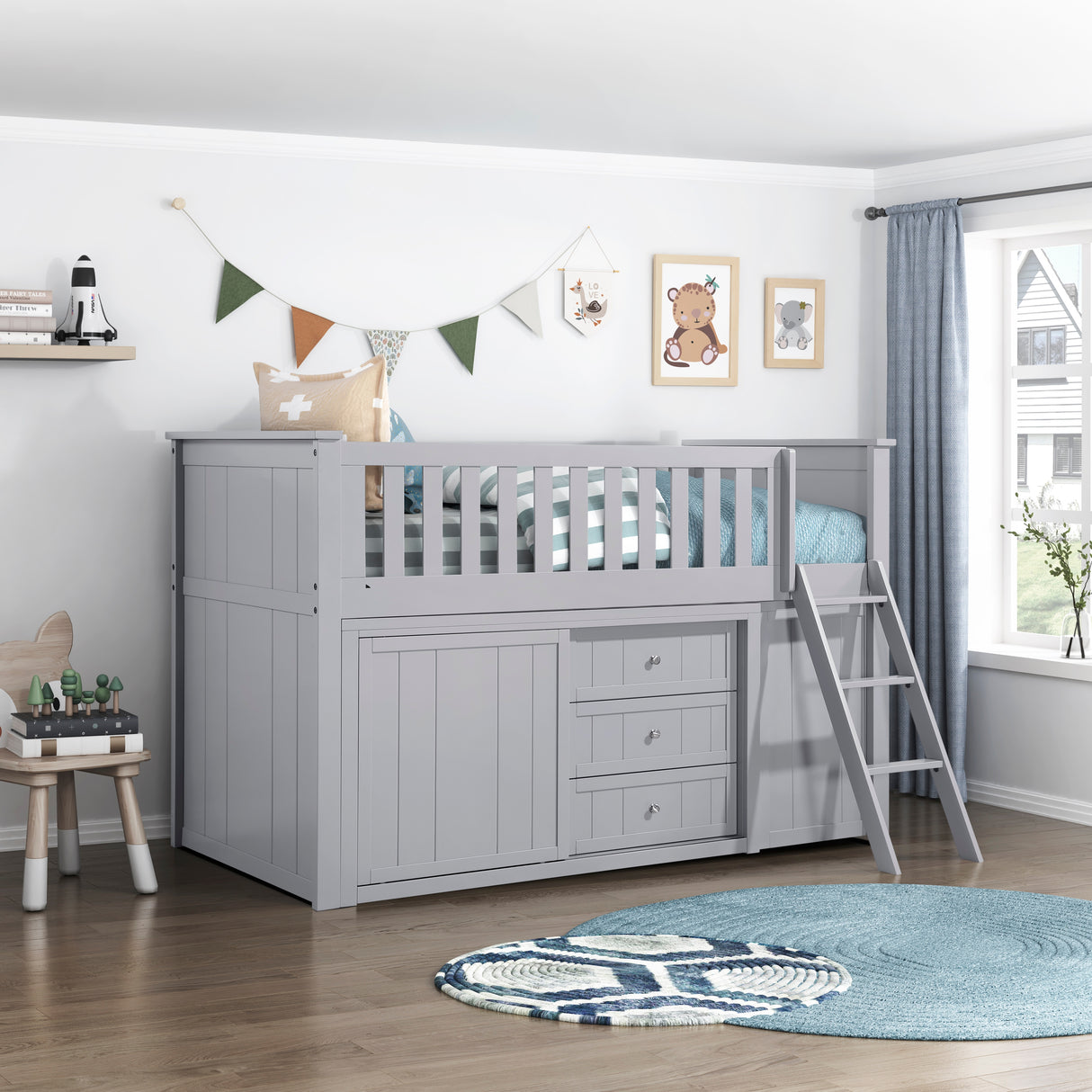 B2063LL-1*BCDR (5) Low Loft Bunk with Bookcase and Dresser from Homelegance - Luna Furniture