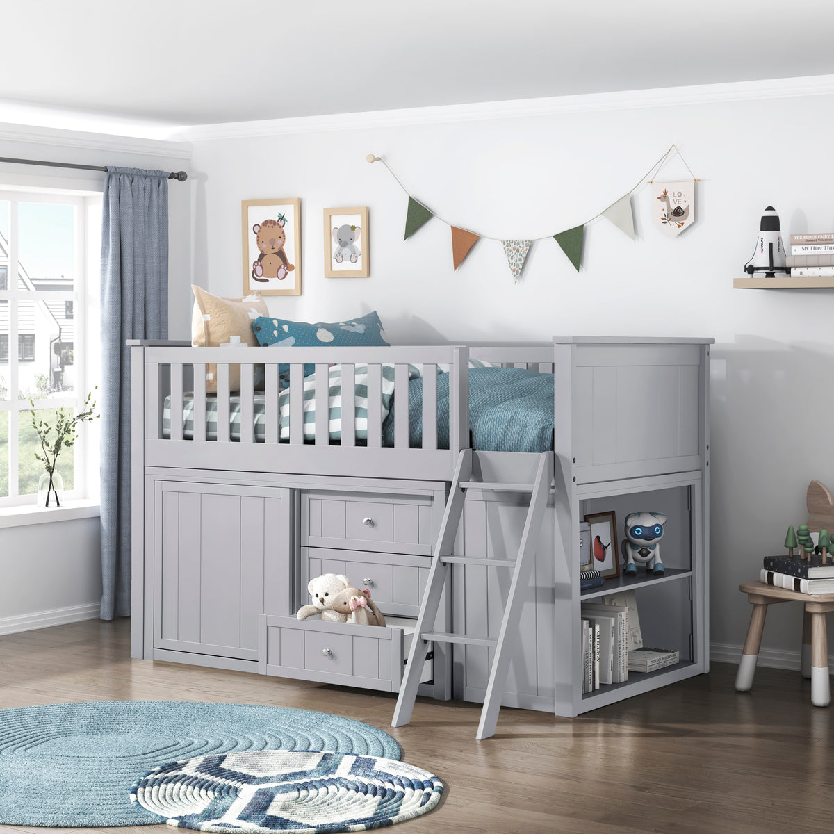 B2063LL-1*BCDR (5) Low Loft Bunk with Bookcase and Dresser from Homelegance - Luna Furniture
