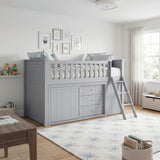 Orion Gray Low Loft Bunk with Bookcase and Dresser