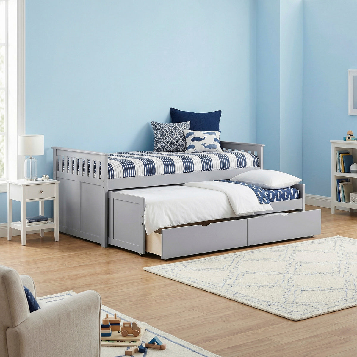 Orion Gray Twin/Twin Bed with Storage Boxes