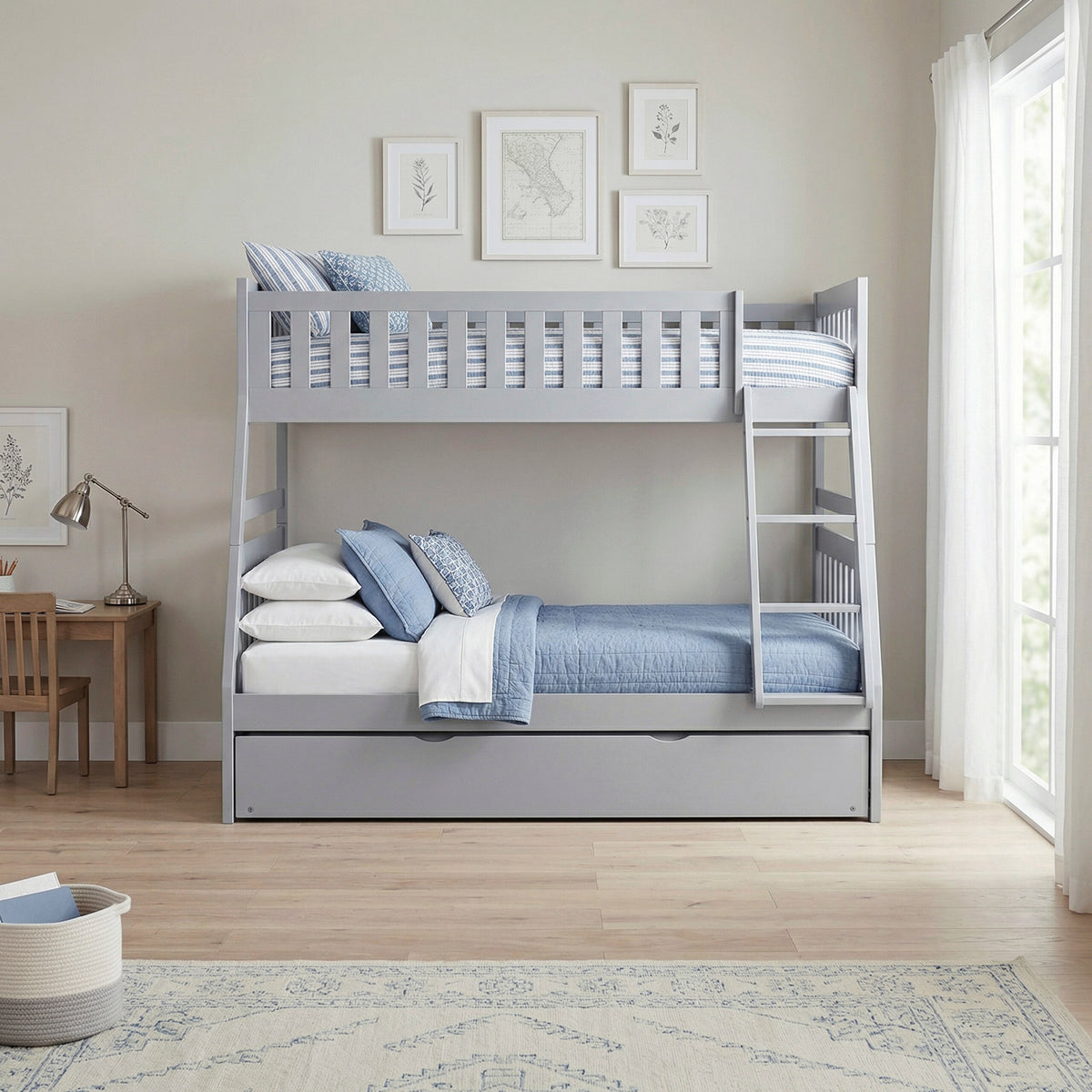 Orion Gray Twin/Full Bunk Bed with Twin Trundle from Homelegance - Luna Furniture