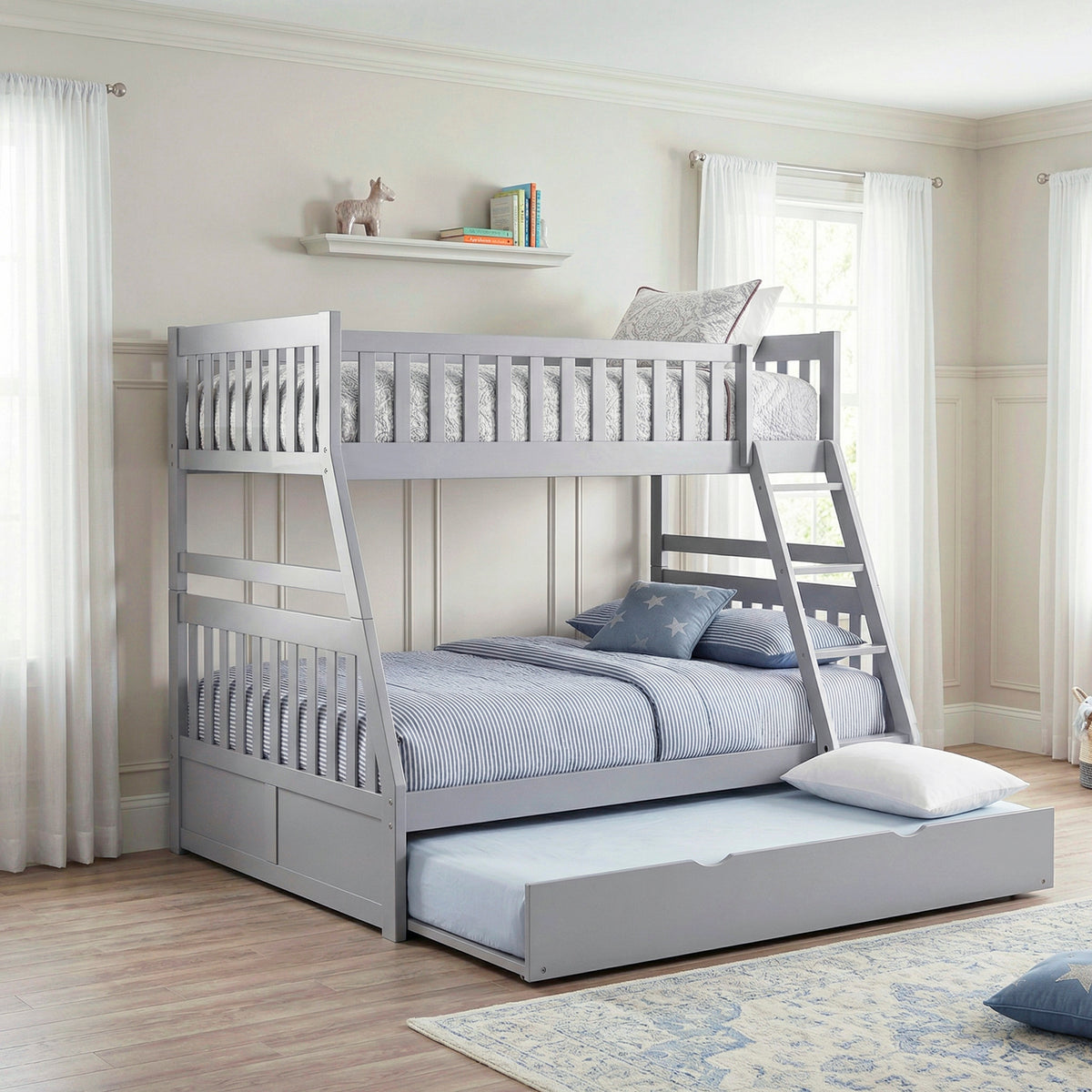 Orion Gray Twin/Full Bunk Bed with Twin Trundle from Homelegance - Luna Furniture