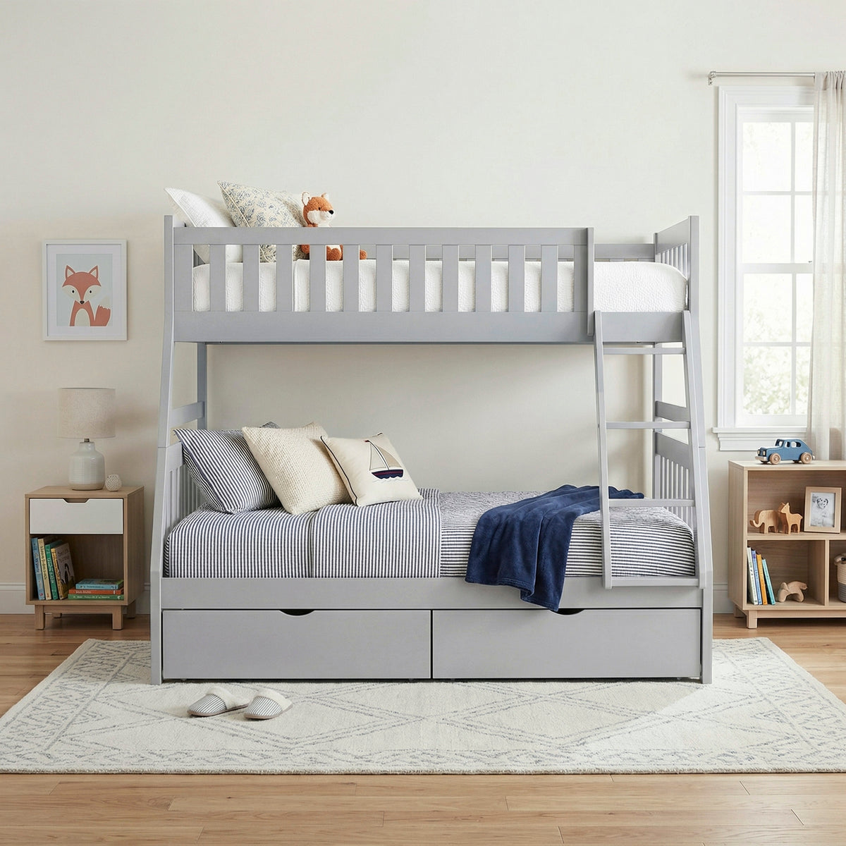 Orion Gray Twin/Full Bunk Bed with Storage Boxes from Homelegance - Luna Furniture