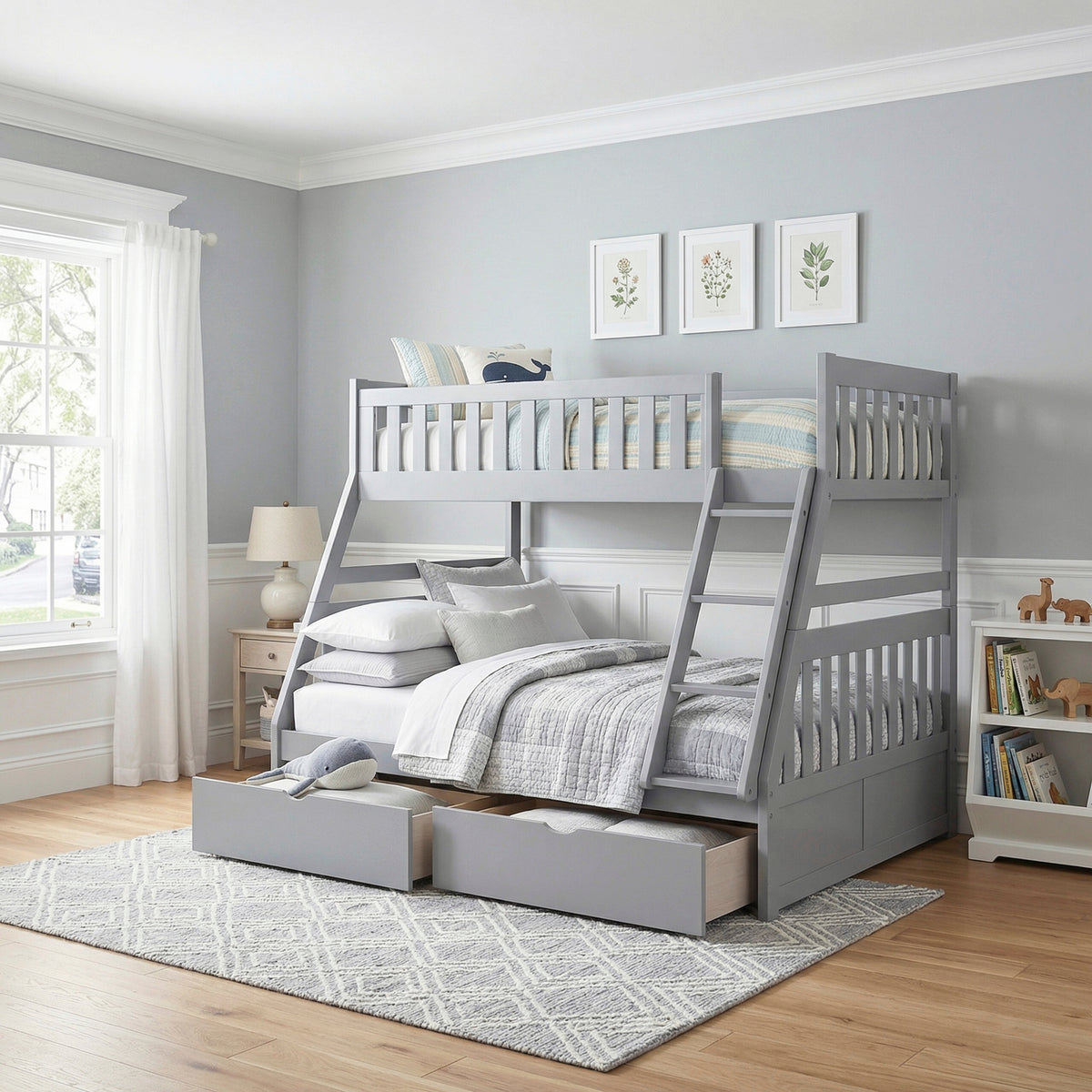 Orion Gray Twin/Full Bunk Bed with Storage Boxes from Homelegance - Luna Furniture