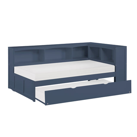 Nora Blue Twin Bookcase Corner Platform Bed from Homelegance - Luna Furniture
