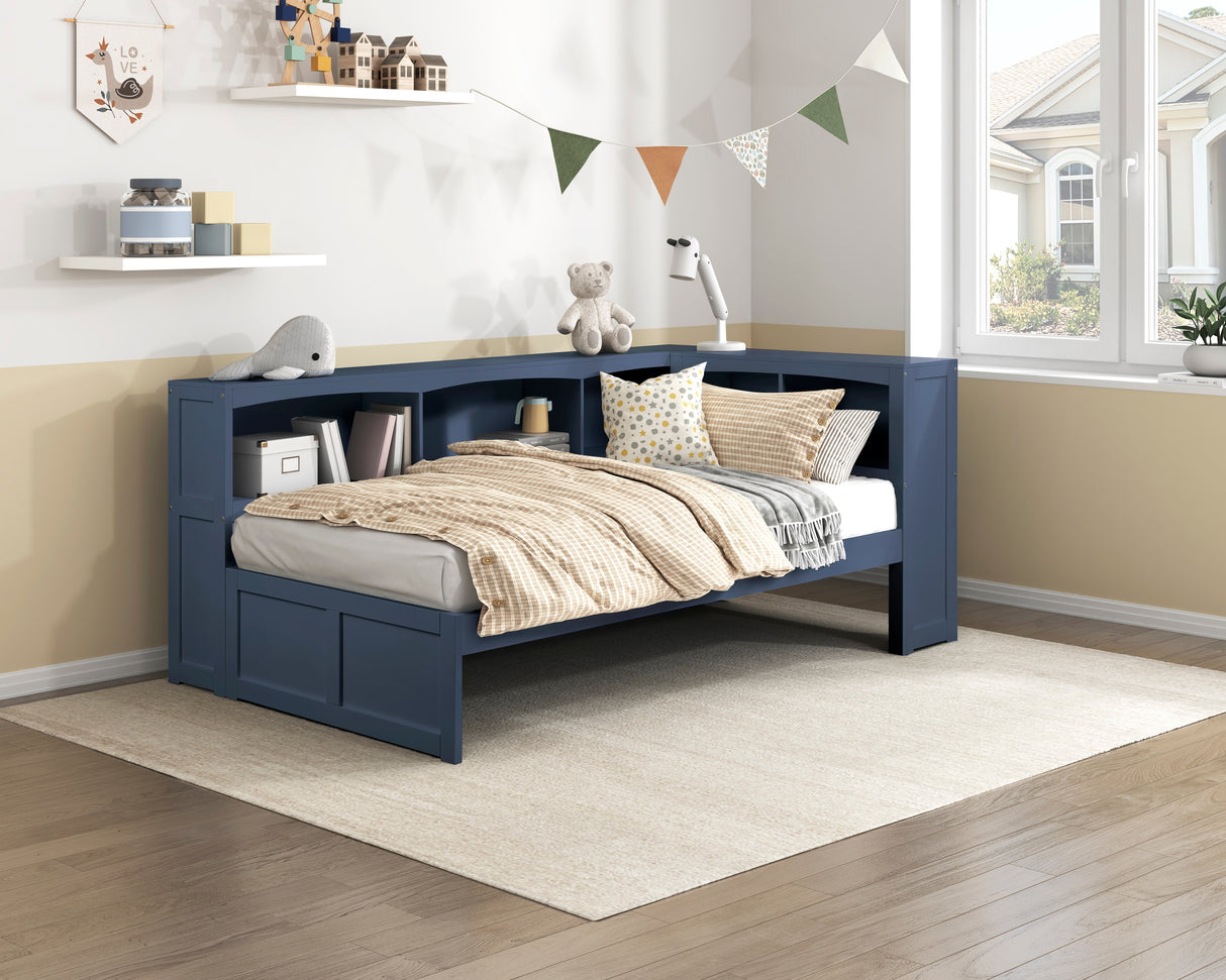 Nora Blue Twin Bookcase Corner Platform Bed from Homelegance - Luna Furniture