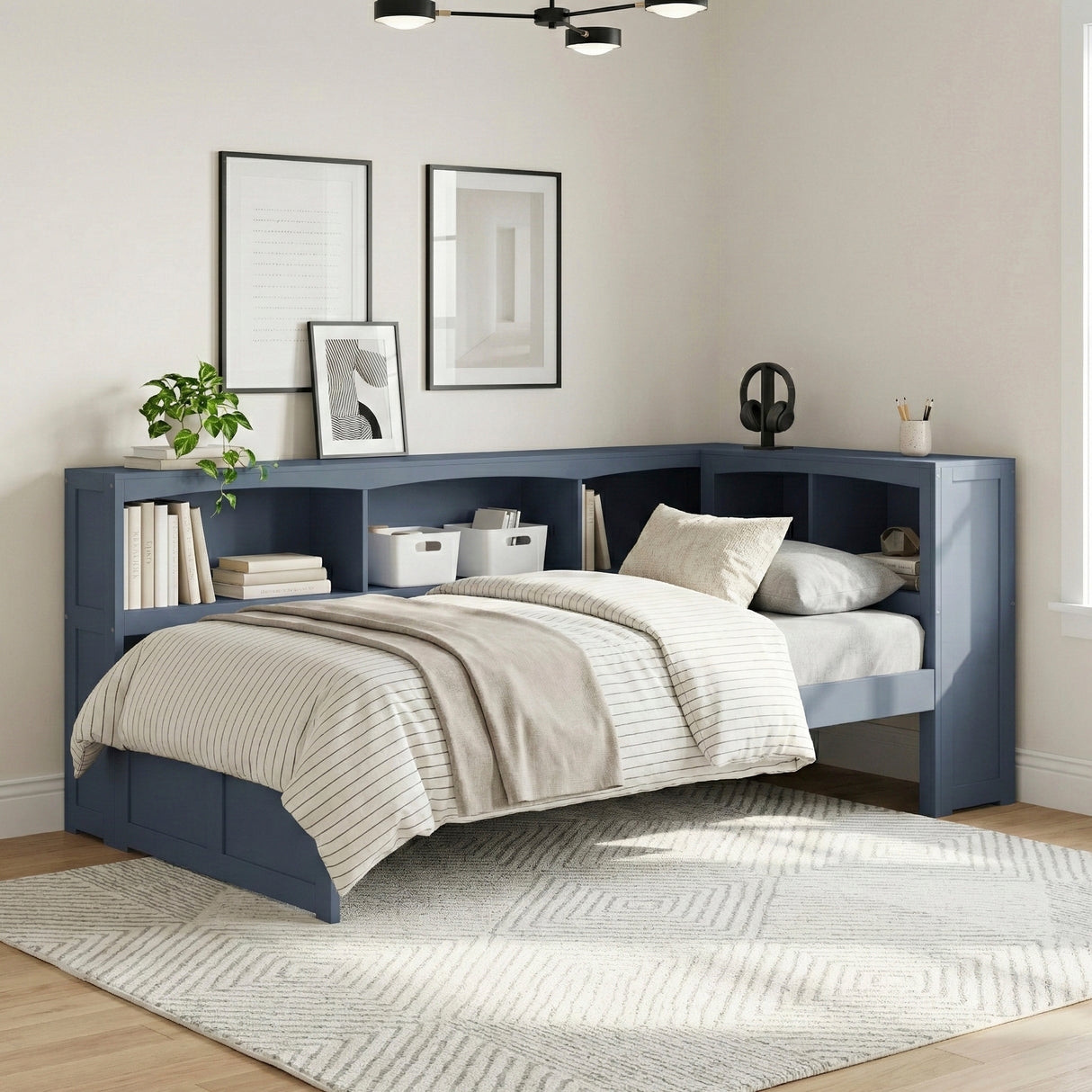Nora Blue Twin Bookcase Corner Platform Bed from Homelegance - Luna Furniture