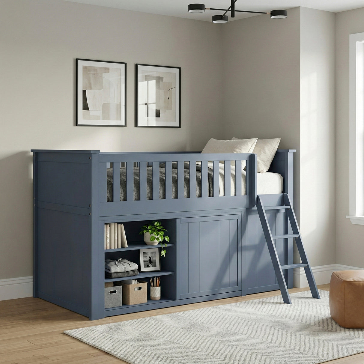 Nora Blue Low Loft Bunk Bed with Bookcase and Dresser from Homelegance - Luna Furniture