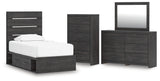 Hollivern Twin Panel Storage Bed, Dresser, Mirror and Chest from Ashley - Luna Furniture