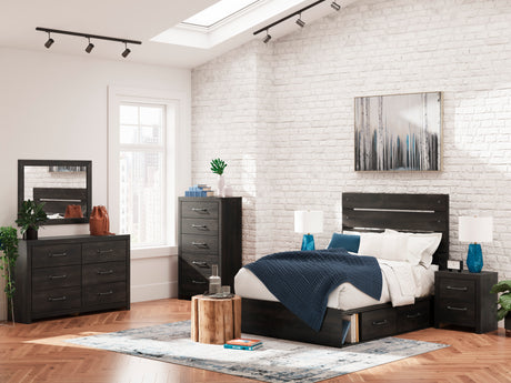 Hollivern Dark Gray Storage Panel Bedroom Set with 4 Side Drawers from Ashley - Luna Furniture