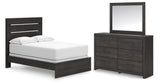 Hollivern Full Panel Bed with Mirrored Dresser in Dark Gray from Ashley - Luna Furniture