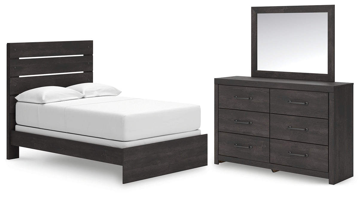 Hollivern Full Panel Bed with Mirrored Dresser in Dark Gray from Ashley - Luna Furniture