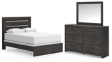 Hollivern Queen Panel Bed with Mirrored Dresser in Dark Gray from Ashley - Luna Furniture