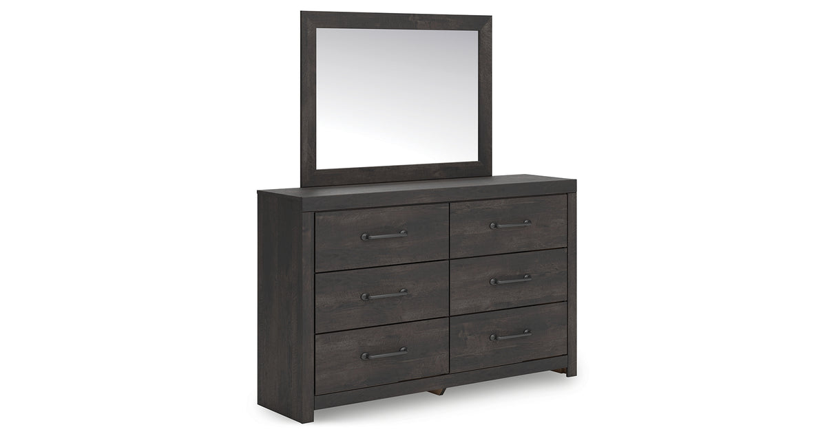 Hollivern Queen Panel Bed with Mirrored Dresser in Dark Gray from Ashley - Luna Furniture
