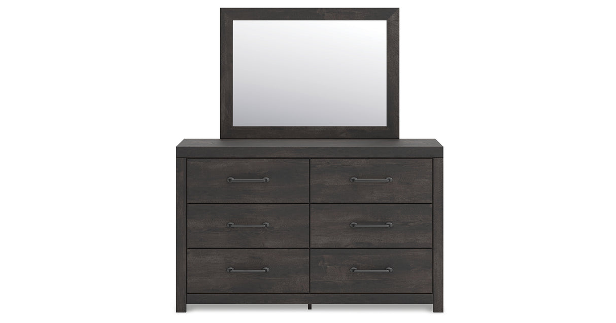 Hollivern Queen Panel Bed with Mirrored Dresser in Dark Gray from Ashley - Luna Furniture