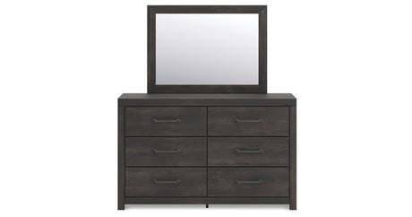 Hollivern Twin Panel Bed with Mirrored Dresser and Chest in Dark Gray from Ashley - Luna Furniture