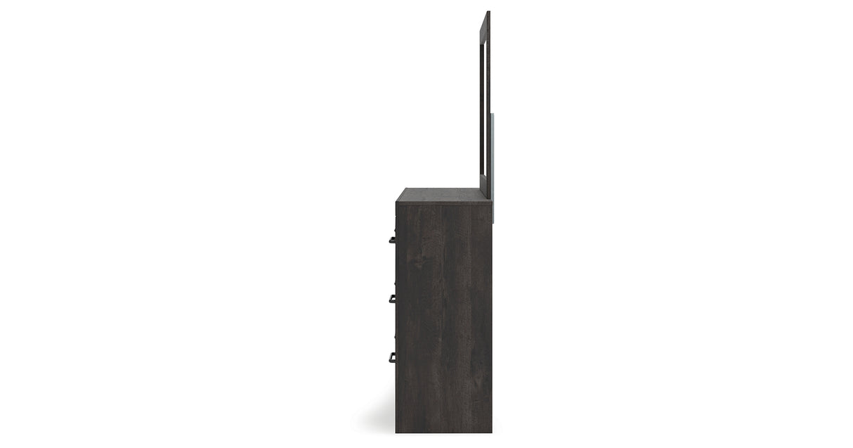 Hollivern Twin Panel Bed with Mirrored Dresser and Chest in Dark Gray from Ashley Furniture - Luna Furniture