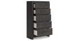 Hollivern Twin Panel Bed with Mirrored Dresser and Chest in Dark Gray from Ashley Furniture - Luna Furniture