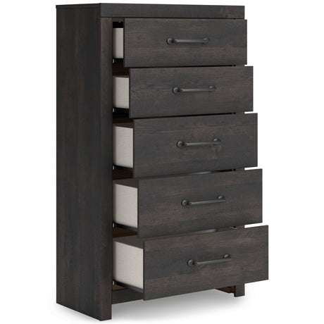 Hollivern Dark Gray Storage Panel Bedroom Set with 2 One-Side Drawers from Ashley - Luna Furniture
