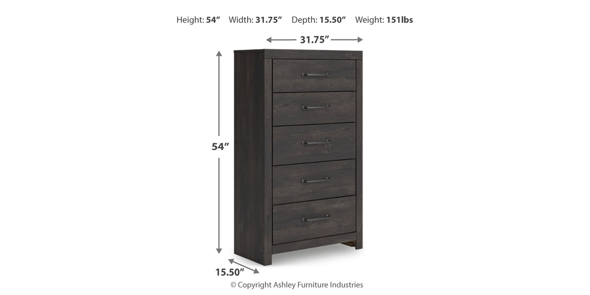 Hollivern Full Panel Bed with Mirrored Dresser and Chest in Dark Gray from Ashley - Luna Furniture