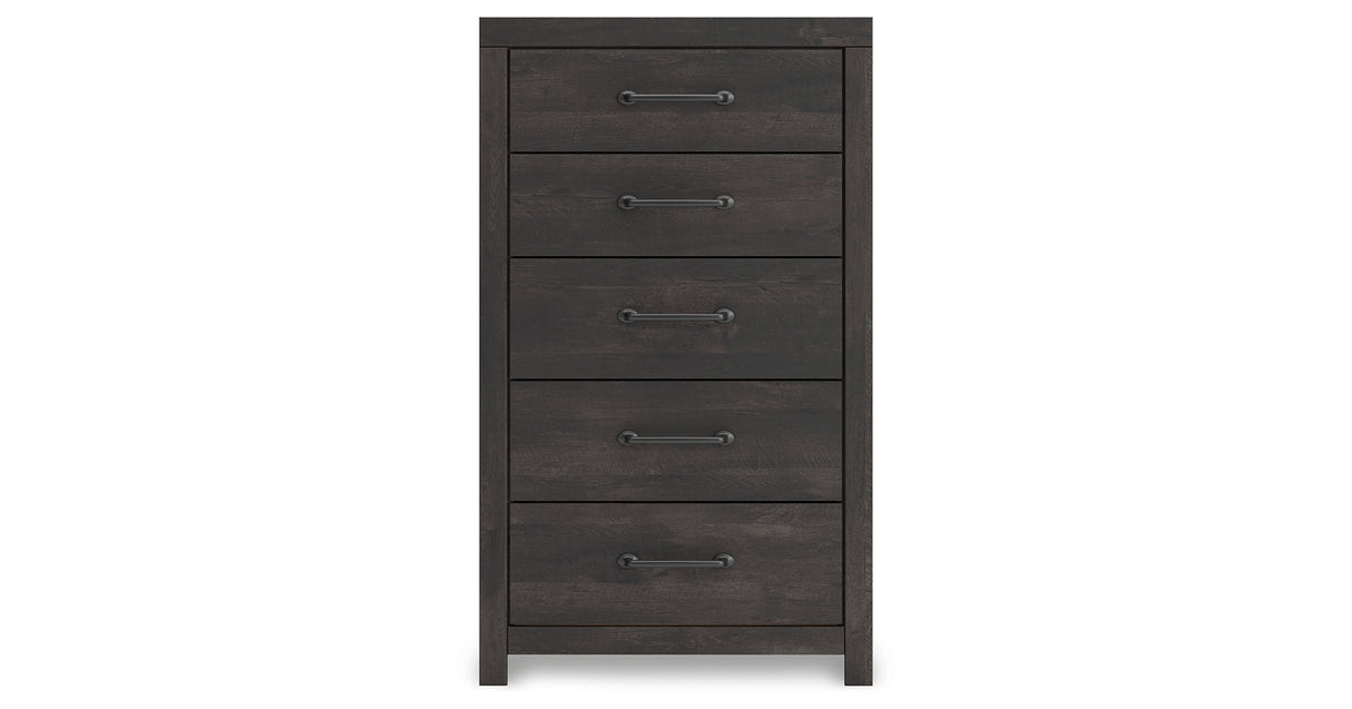 Hollivern Full Panel Bed with Mirrored Dresser and Chest in Dark Gray from Ashley - Luna Furniture