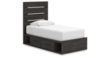 Hollivern Twin Panel Storage Bed with Mirrored Dresser and Nightstand in Dark Gray from Ashley - Luna Furniture