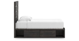 Hollivern Twin Panel Storage Bed with Mirrored Dresser and 2 Nightstands in Dark Gray from Ashley - Luna Furniture