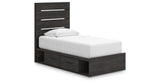 Hollivern Twin Panel Bed with Storage with Mirrored Dresser in Dark Gray from Ashley - Luna Furniture