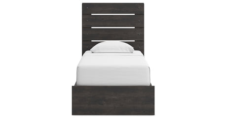 Hollivern Twin Panel Bed with Storage with Mirrored Dresser in Dark Gray from Ashley - Luna Furniture