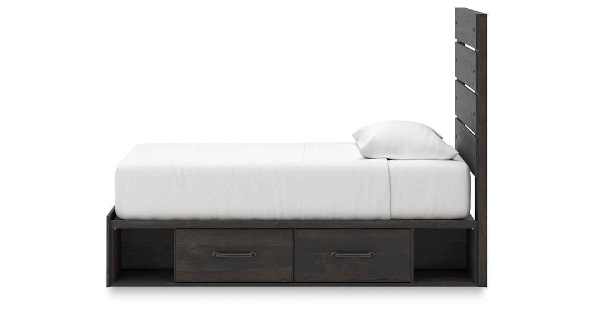Hollivern Twin Panel Bed with Storage with Mirrored Dresser in Dark Gray from Ashley - Luna Furniture