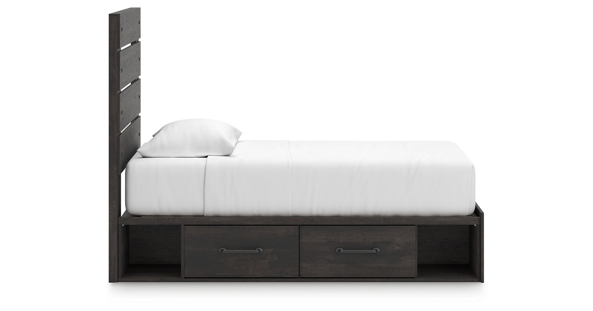 Hollivern Twin Panel Bed with Storage with Mirrored Dresser in Dark Gray from Ashley - Luna Furniture