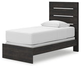 Hollivern Twin Panel Bed with Mirrored Dresser, Chest and Nightstand in Dark Gray from Ashley Furniture - Luna Furniture