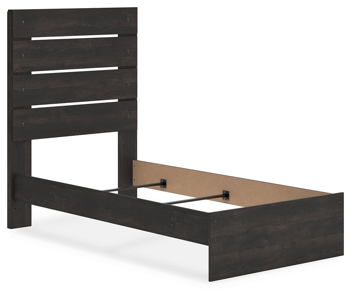 Hollivern Twin Panel Bed with Mirrored Dresser, Chest and Nightstand in Dark Gray from Ashley Furniture - Luna Furniture