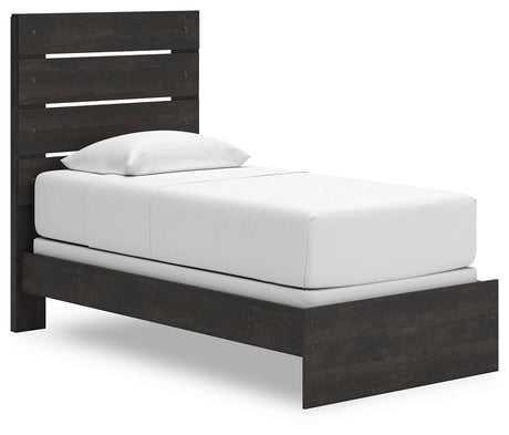 Hollivern Twin Panel Bed with Mirrored Dresser, Chest and Nightstand in Dark Gray from Ashley - Luna Furniture