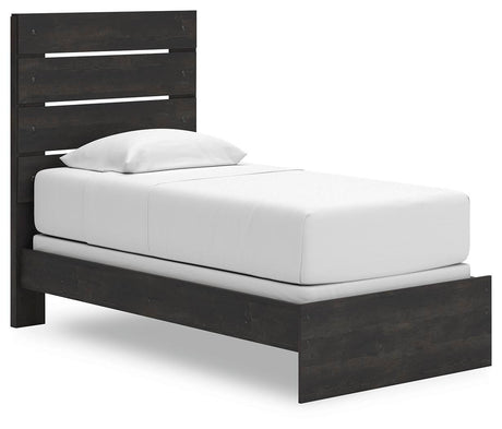 Hollivern Twin Panel Bed with Mirrored Dresser, Chest and Nightstand in Dark Gray from Ashley - Luna Furniture