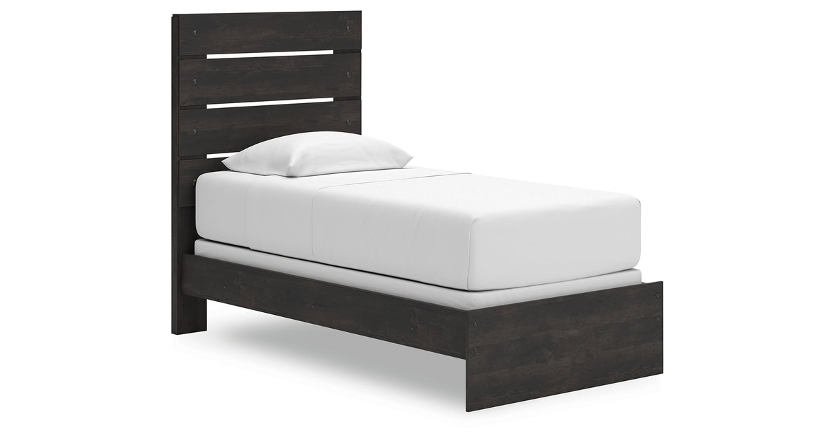 Hollivern Twin Panel Bed with Mirrored Dresser and Chest in Dark Gray from Ashley Furniture - Luna Furniture