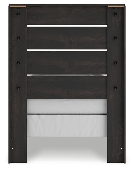 Hollivern Twin Panel Bed with Mirrored Dresser, Chest and Nightstand in Dark Gray from Ashley - Luna Furniture