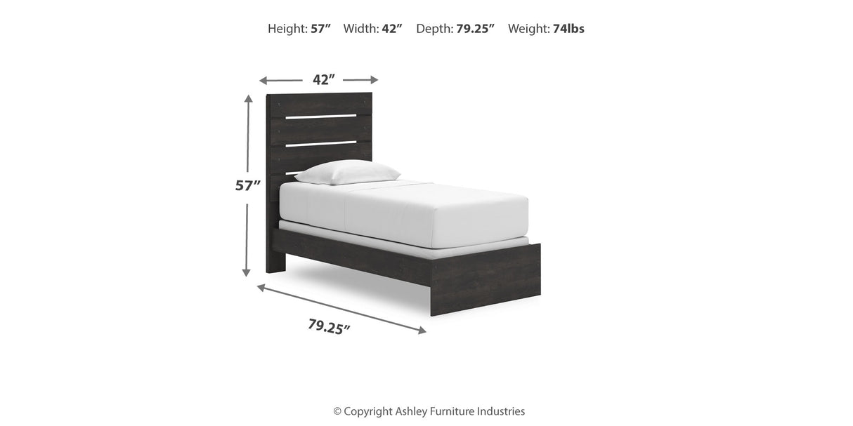 Hollivern Twin Panel Bed with Mirrored Dresser and Chest in Dark Gray from Ashley Furniture - Luna Furniture