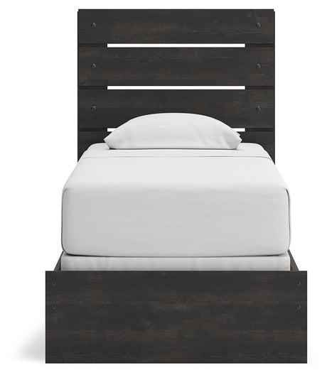 Hollivern Twin Panel Bed with Mirrored Dresser, Chest and Nightstand in Dark Gray from Ashley - Luna Furniture