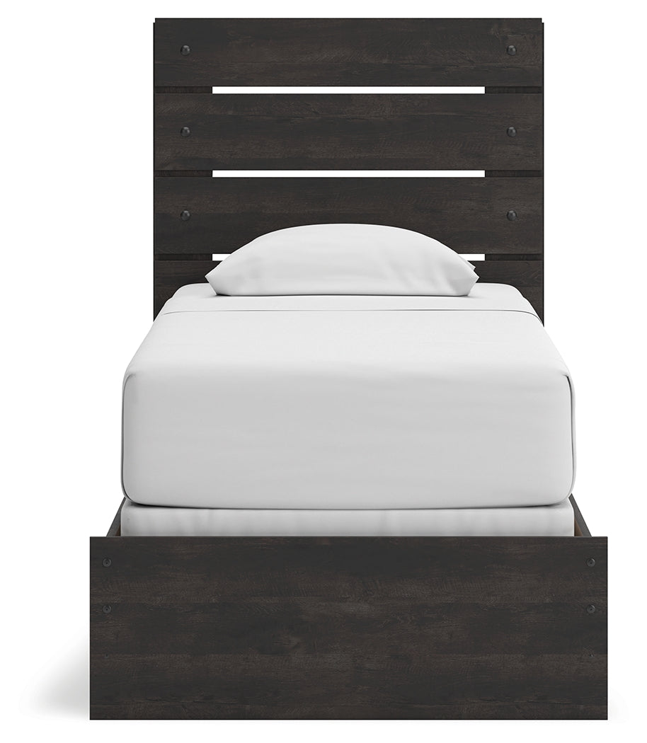 Hollivern Twin Panel Bed with Mirrored Dresser, Chest and Nightstand in Dark Gray from Ashley Furniture - Luna Furniture