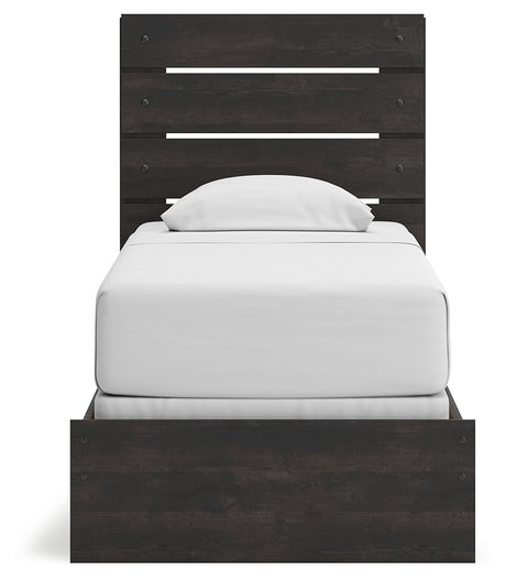Hollivern Twin Panel Bed with Mirrored Dresser, Chest and Nightstand in Dark Gray from Ashley - Luna Furniture