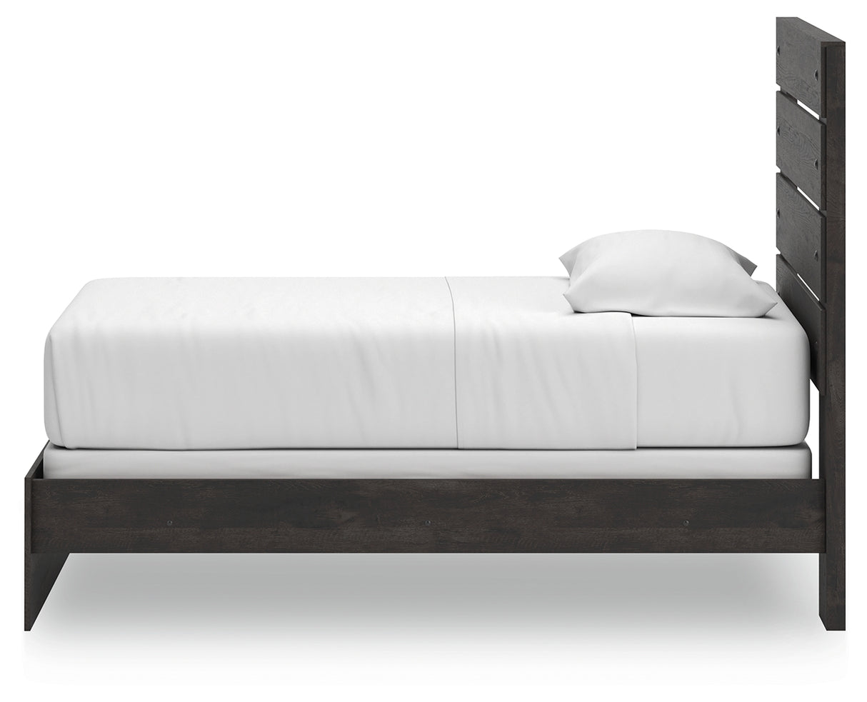 Hollivern Twin Panel Bed with Mirrored Dresser, Chest and Nightstand in Dark Gray from Ashley Furniture - Luna Furniture
