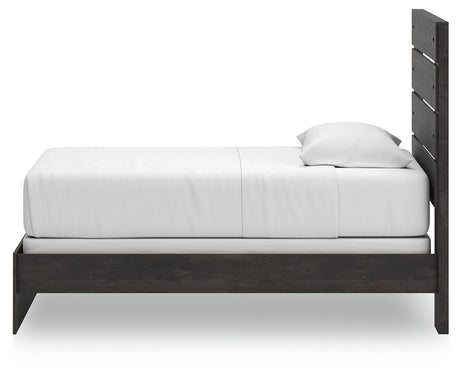 Hollivern Twin Panel Bed with Mirrored Dresser, Chest and Nightstand in Dark Gray from Ashley - Luna Furniture
