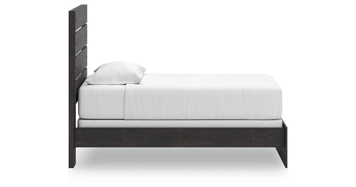 Hollivern Twin Panel Bed with Mirrored Dresser and Chest in Dark Gray from Ashley Furniture - Luna Furniture