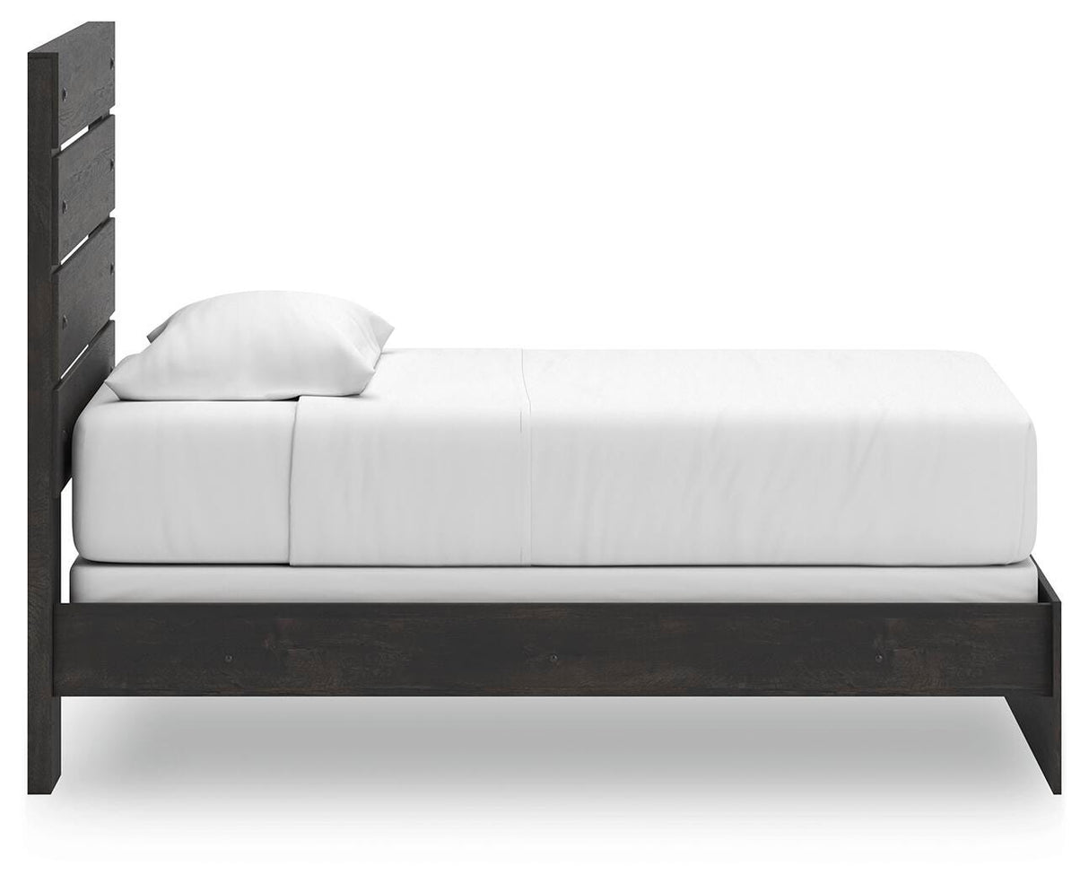 Hollivern Twin Panel Bed with Mirrored Dresser, Chest and Nightstand in Dark Gray from Ashley Furniture - Luna Furniture