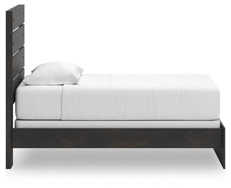 Hollivern Twin Panel Bed with Mirrored Dresser, Chest and Nightstand in Dark Gray from Ashley - Luna Furniture