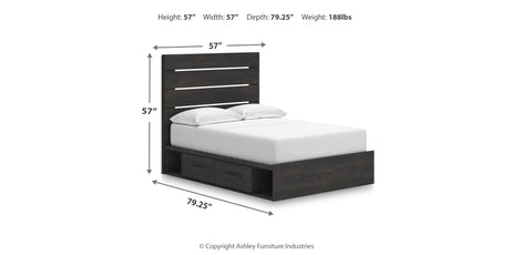 Hollivern Full Panel Bed with Storage with Mirrored Dresser and 2 Nightstands in Dark Gray from Ashley Furniture - Luna Furniture