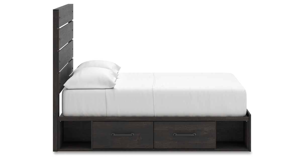 Hollivern Full Panel Bed with Storage with Mirrored Dresser and Nightstand in Dark Gray from Ashley - Luna Furniture