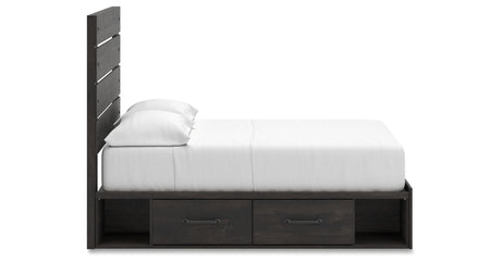 Hollivern Full Panel Bed with Storage with Mirrored Dresser and Chest in Dark Gray from Ashley - Luna Furniture